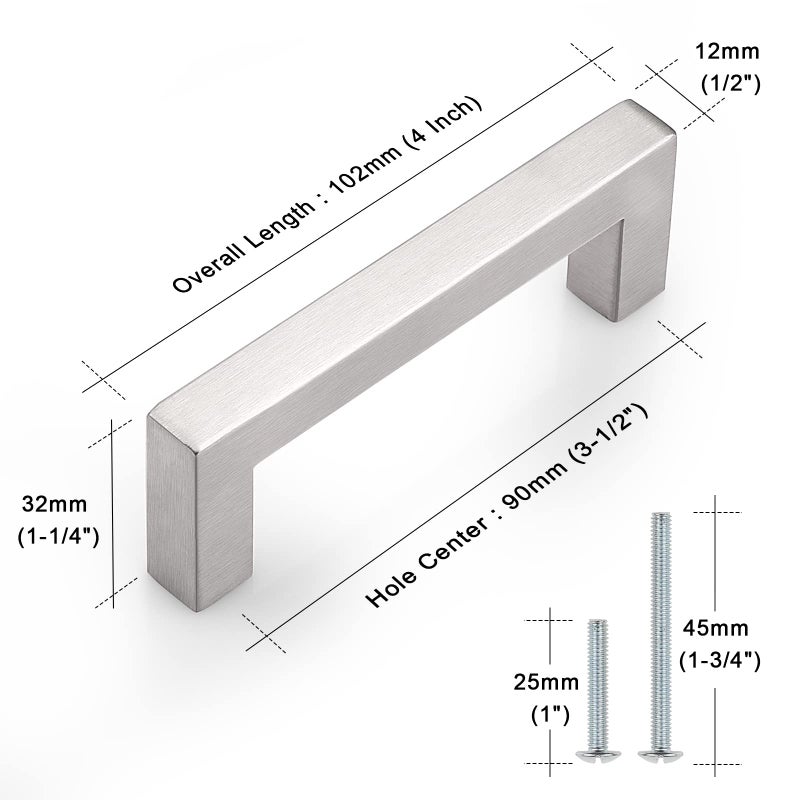 Probrico(10 Pack Square Stainless Steel Cabinet Pulls in Brushed Nickel 3-1/2 inch Hole Center, 4 Inch Total Length T Bar Kitchen Bathroom Drawer Hardware,Contemporary Dresser Closet Pulls - Image 4